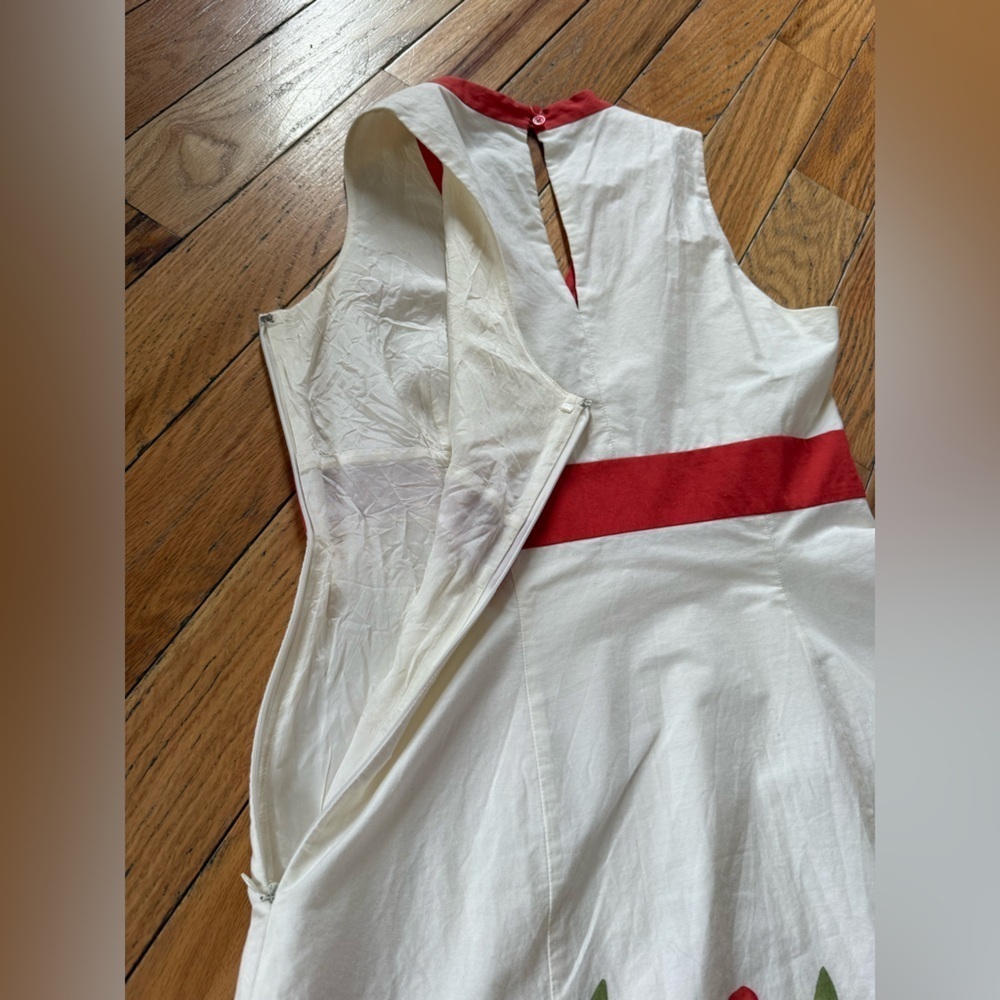 Ann Taylor 100% Cotton V Neck Sleeveless A Line White/Red Dress Women’s Sz 4 - Picture 8 of 15